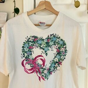 Vintage Hanes White Tee with Floral Design